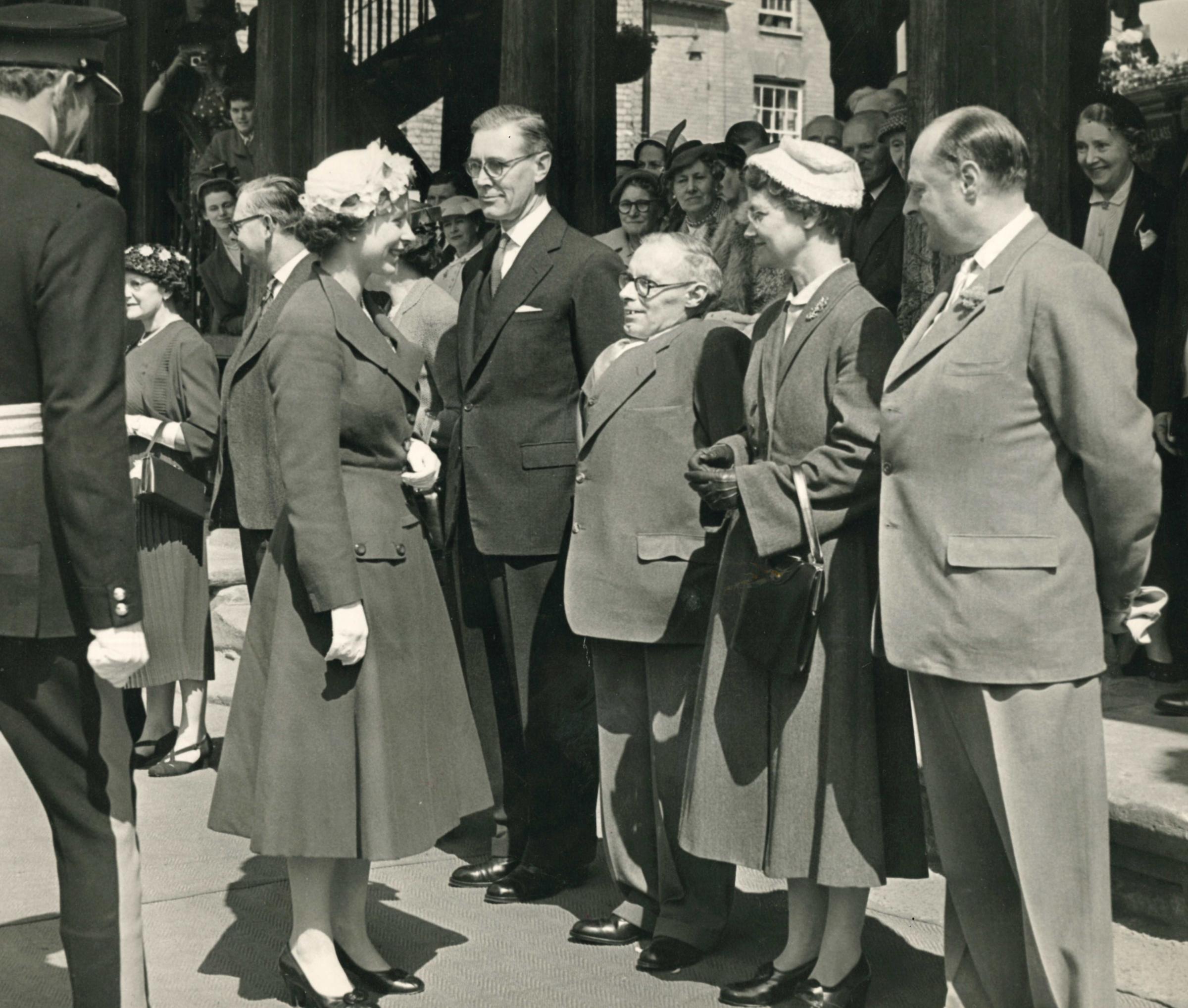The Queen outside Ledbury’s Market House in 1957