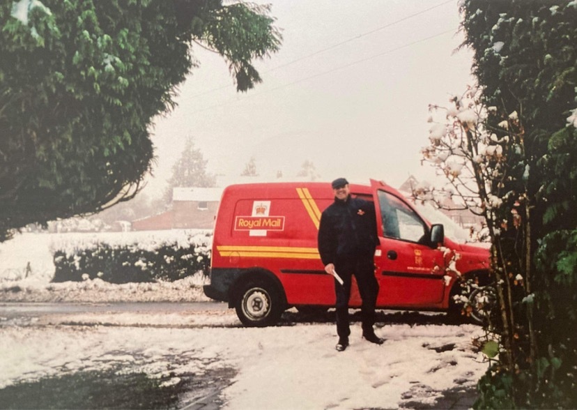 Mr Higgins out delivering in the snow in the early 1980s.