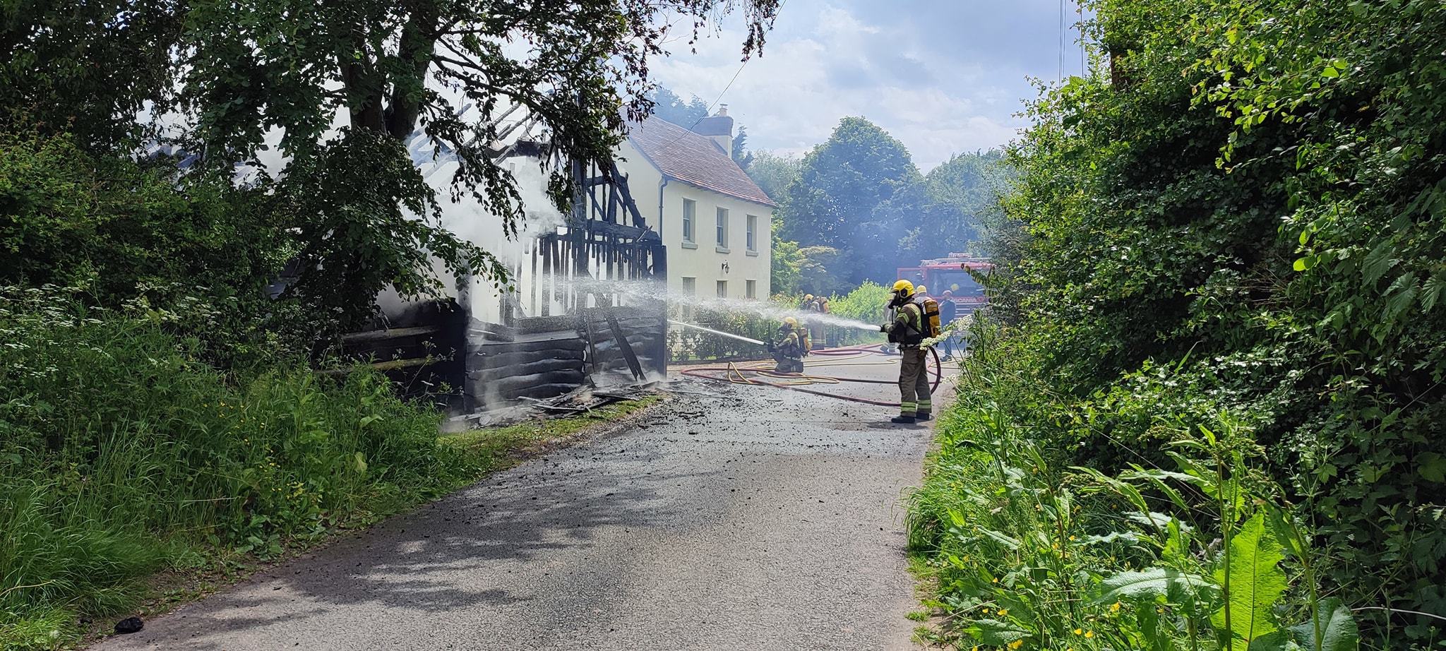 Firefighters at the scene of the fire in Auberrow. Picture courtesy of Keith George of Hereford Times Camera Club