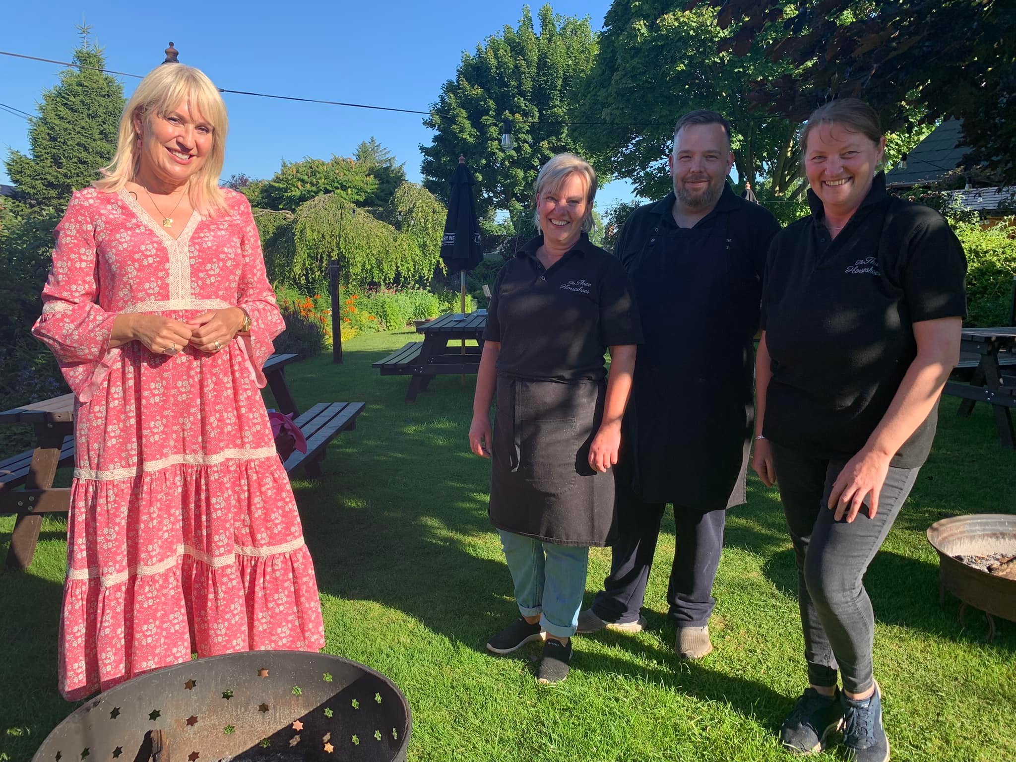 Escape to the Country presenter Nikki Chapman with, from left, the Three Horseshoes Inn landlady Janet Abell, head chef Steve Bailey and chef Dominika Banach 