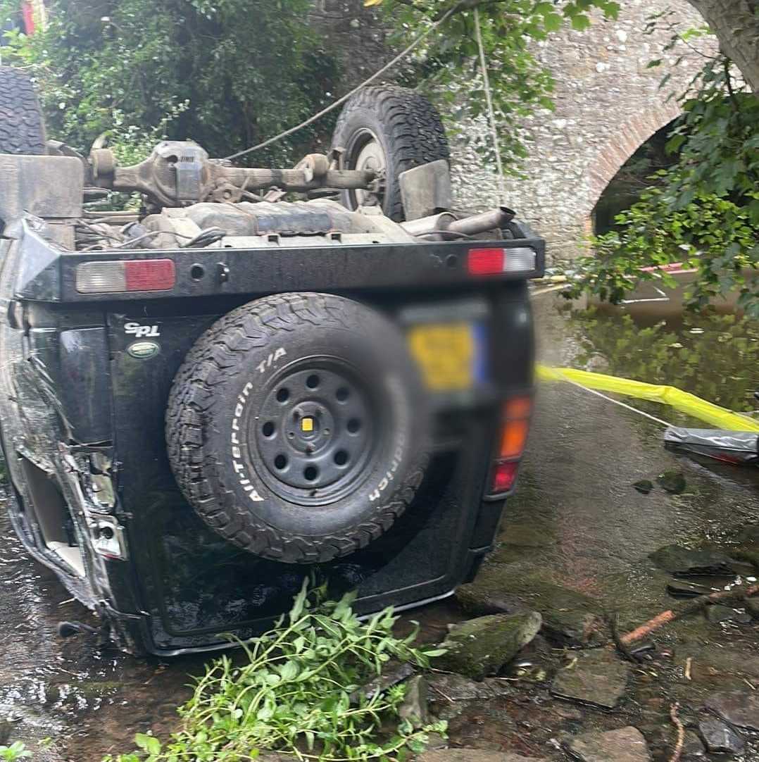 Firefighters have been called to the scene of a crash where a Land Rover Discovery landed upside down in a brook in Little Hereford. Picture: Tenbury fire station
