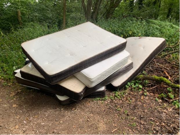 Hereford Times: The pile of mattresses was found off the A449 between Ross-on-Wye and Much Marcle. Picture: Herefordshire Council