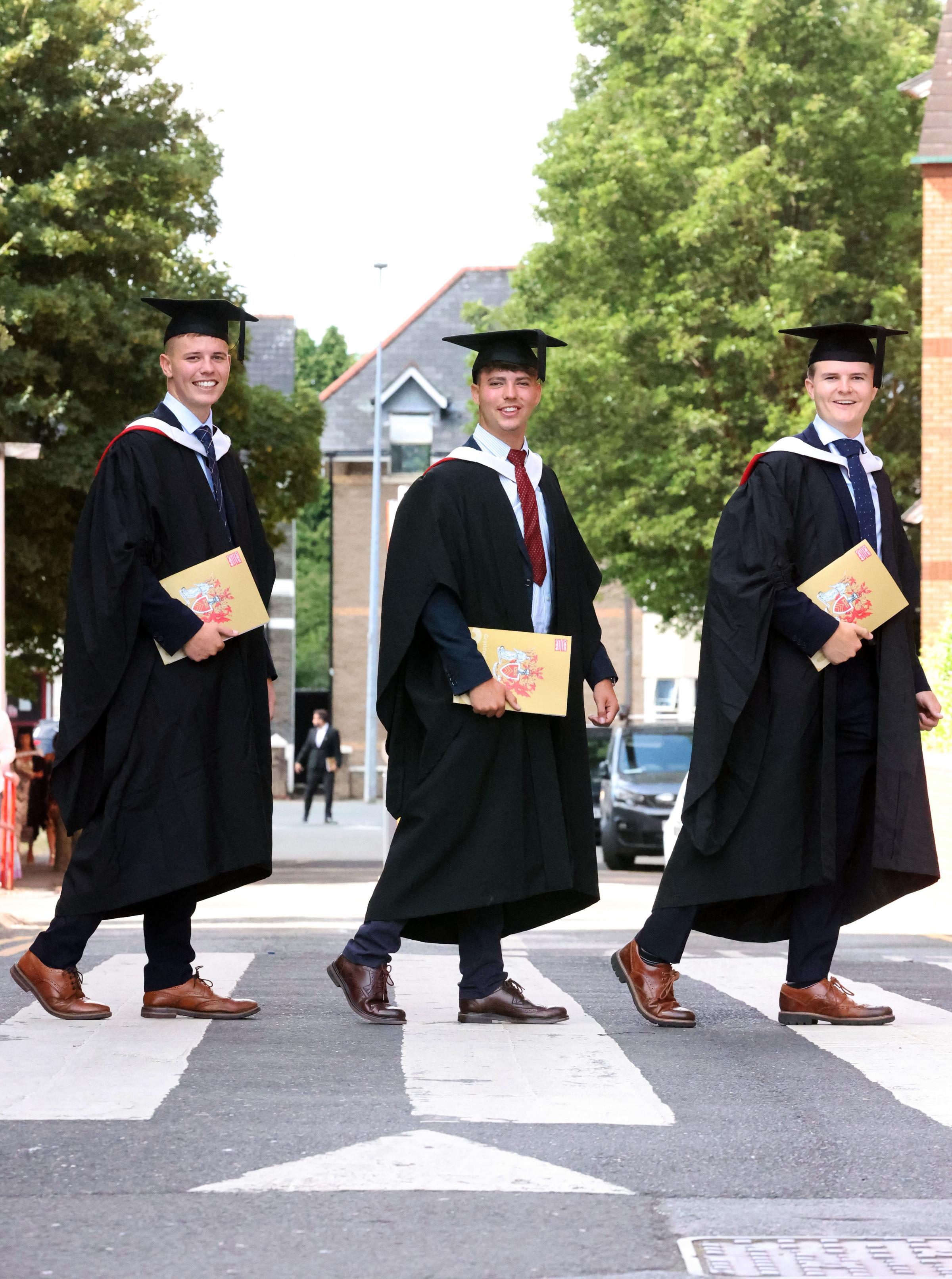 Matt, Tom and Lewis, from Castle Frome, have celebrated their graduations together. Picture: Michael Hall/Cardiff University