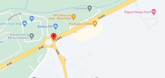 Hereford Times: The new restaurant would be located to the east of the A40, adjacent to the Over Ross Roundabout with the A449, to the north of Ross on Wye Picture: Google Maps