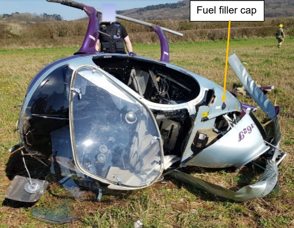 The helicopter wreckage pictured in the field near Ledbury. Picture: Air Accident Investigation Branch