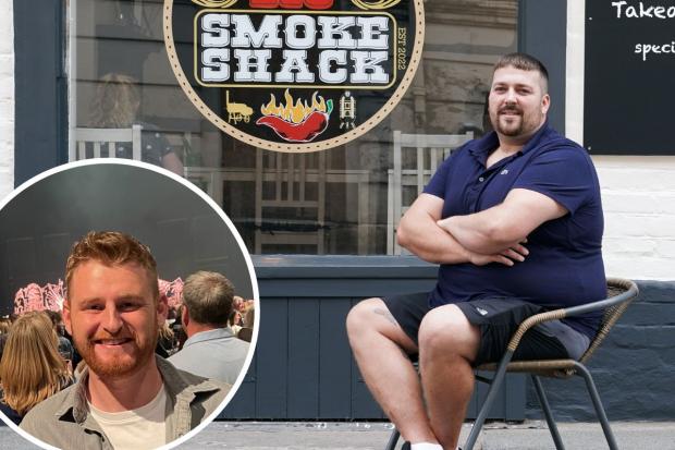 Hereford Times: John Crook and, inset, Rob Ramshaw, have opened RJ Smoke Shack in Leominster's South Street. Picture: Rob Davies
