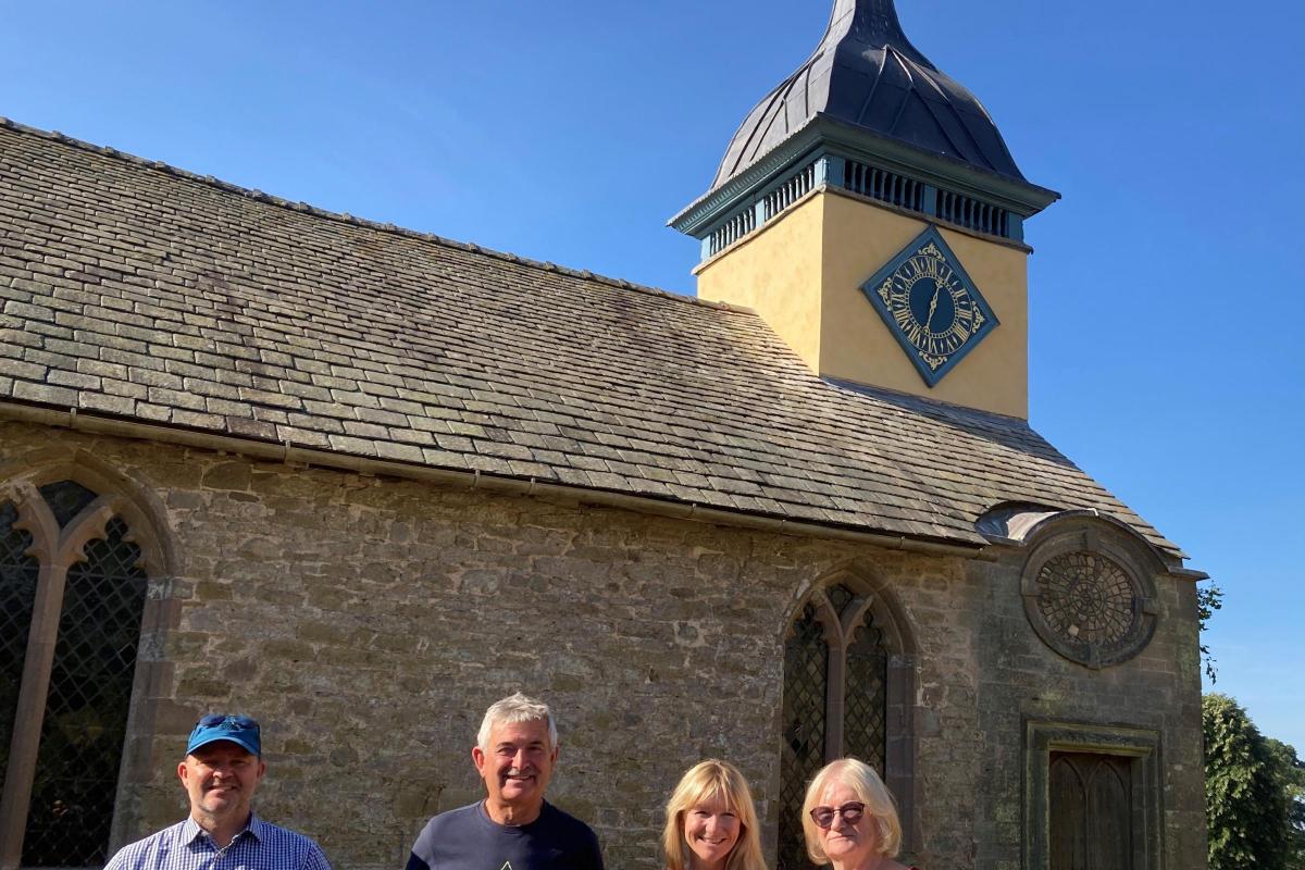 David Arnold, Mike Gammon, Hannah Vernon and Barbara Nurse outside the newly renovated St Michael and All Angels Church in the grounds of Croft Castle, near Leominster.   Picture courtesy of Hannah Vernon