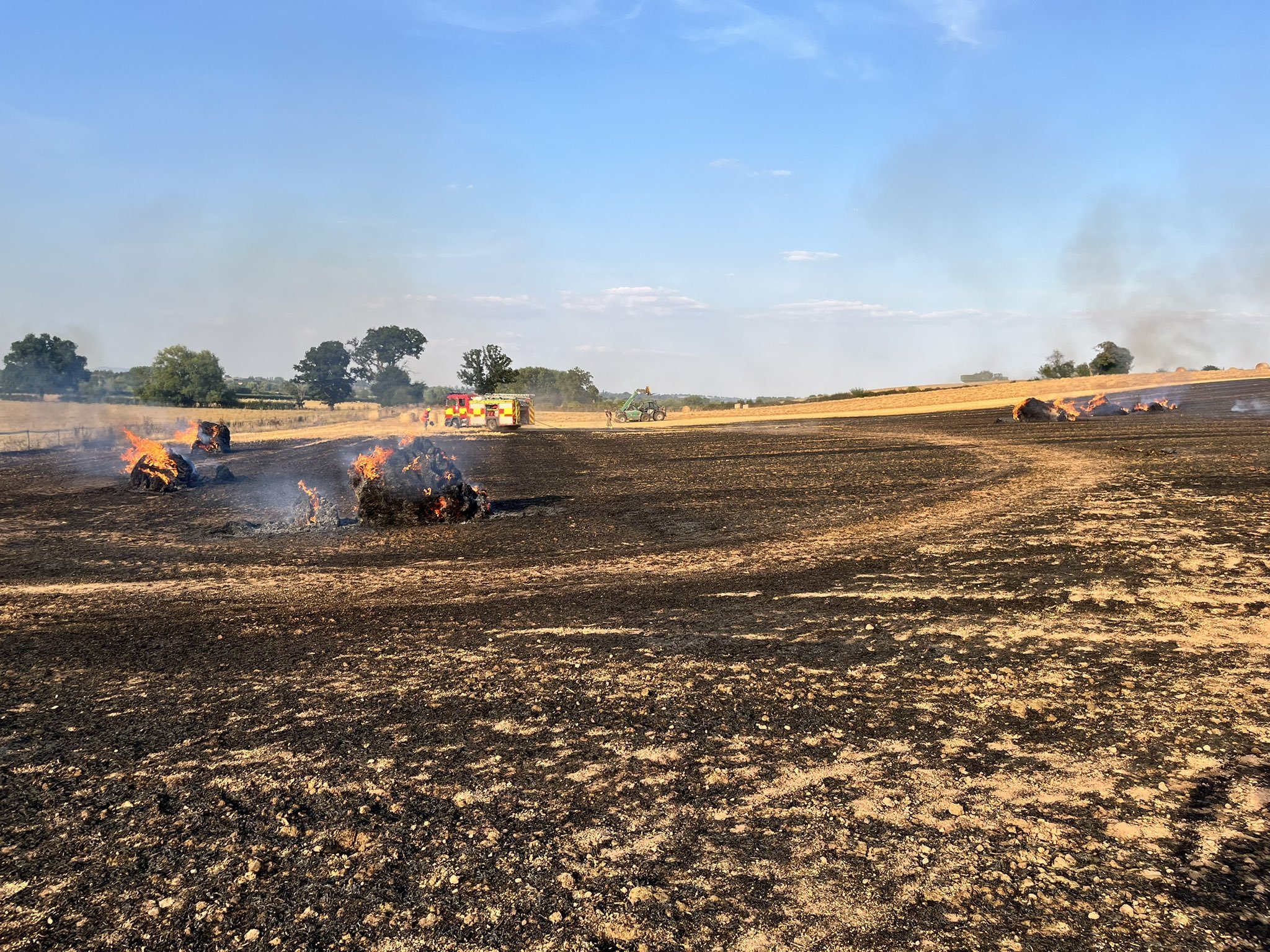 The fire had turned the field black with piles of crop alight Picture: Leominster fire station