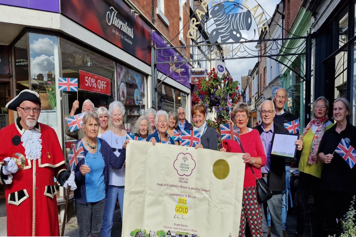 Volunteers from Leominster in Bloom celebrate after being awarded a Gold award.    Picture: Leominster in Bloom