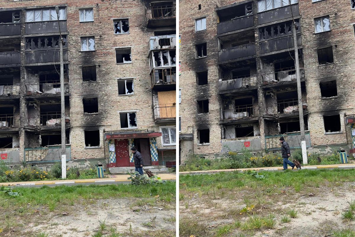 A civilian block of apartments in Irpin a small town just outside Kyiv. Picture: Peter Masters