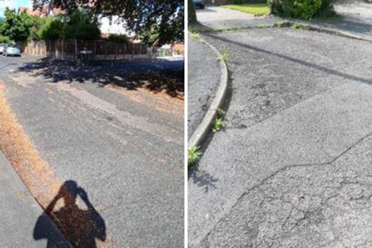 Roads yet to be resurfaced - Ryefield Road (left) and Woodland View (right). Picture: Paul Symonds