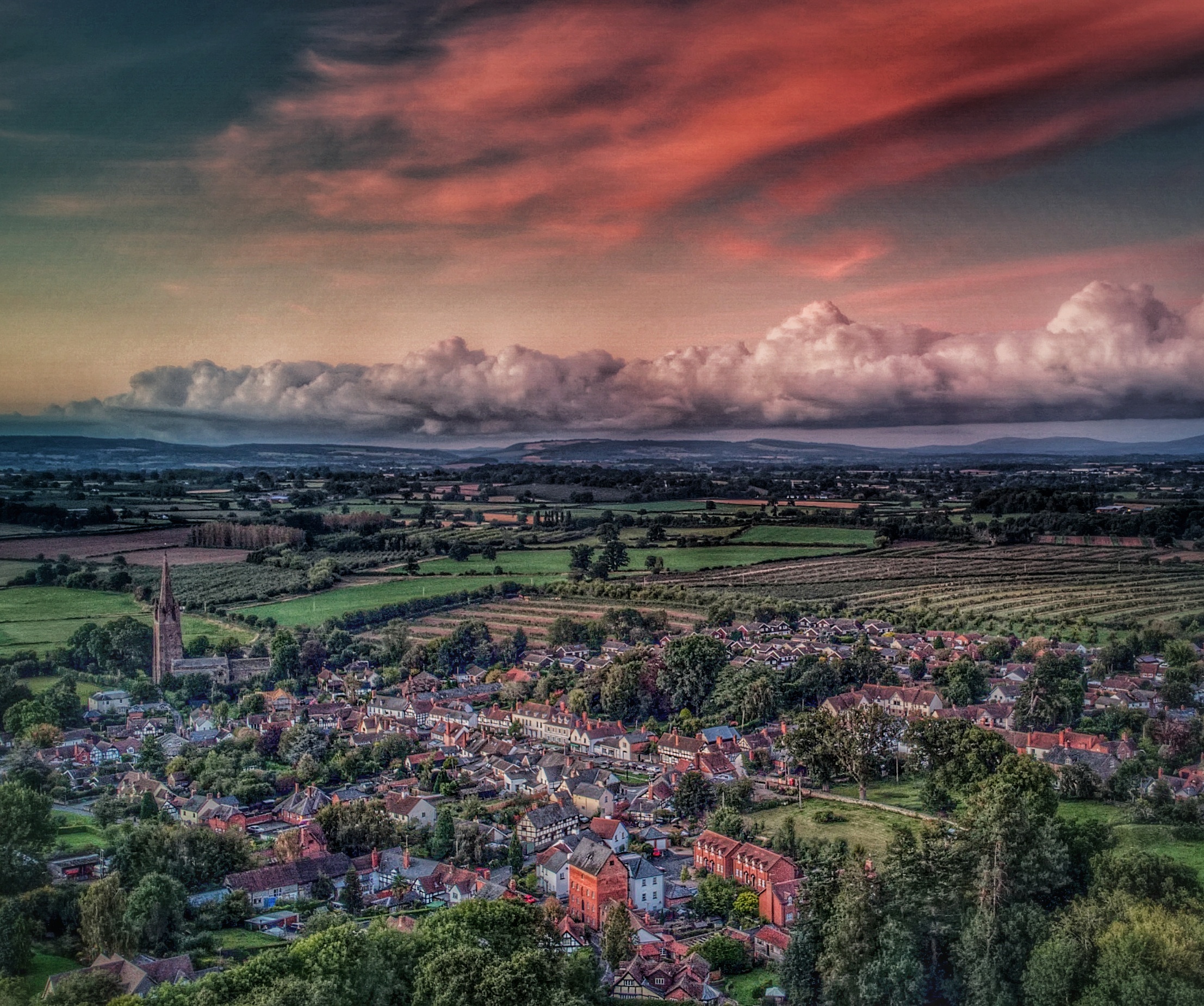 Red sky over Weobley by Tom Pennington