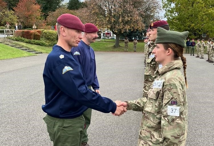 Pte Carter is presented with her beret after completing the course. Picture: Ministry of Defence