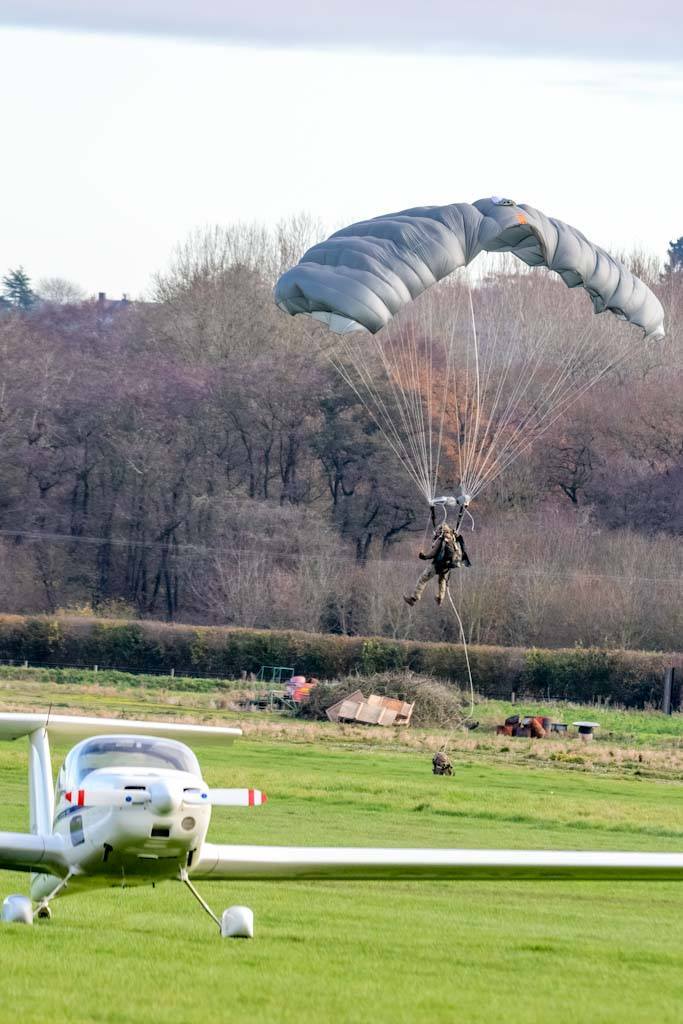 The parachutists landed on the grass at Shobdon Airfield, near Leominster. Picture: Tom Pennington/Hereford Times Camera Club