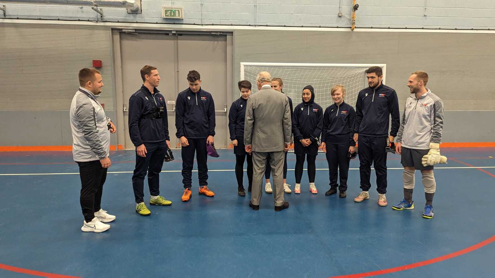 King Charles visited the RNC in Hereford, Speaking to the college blind football team