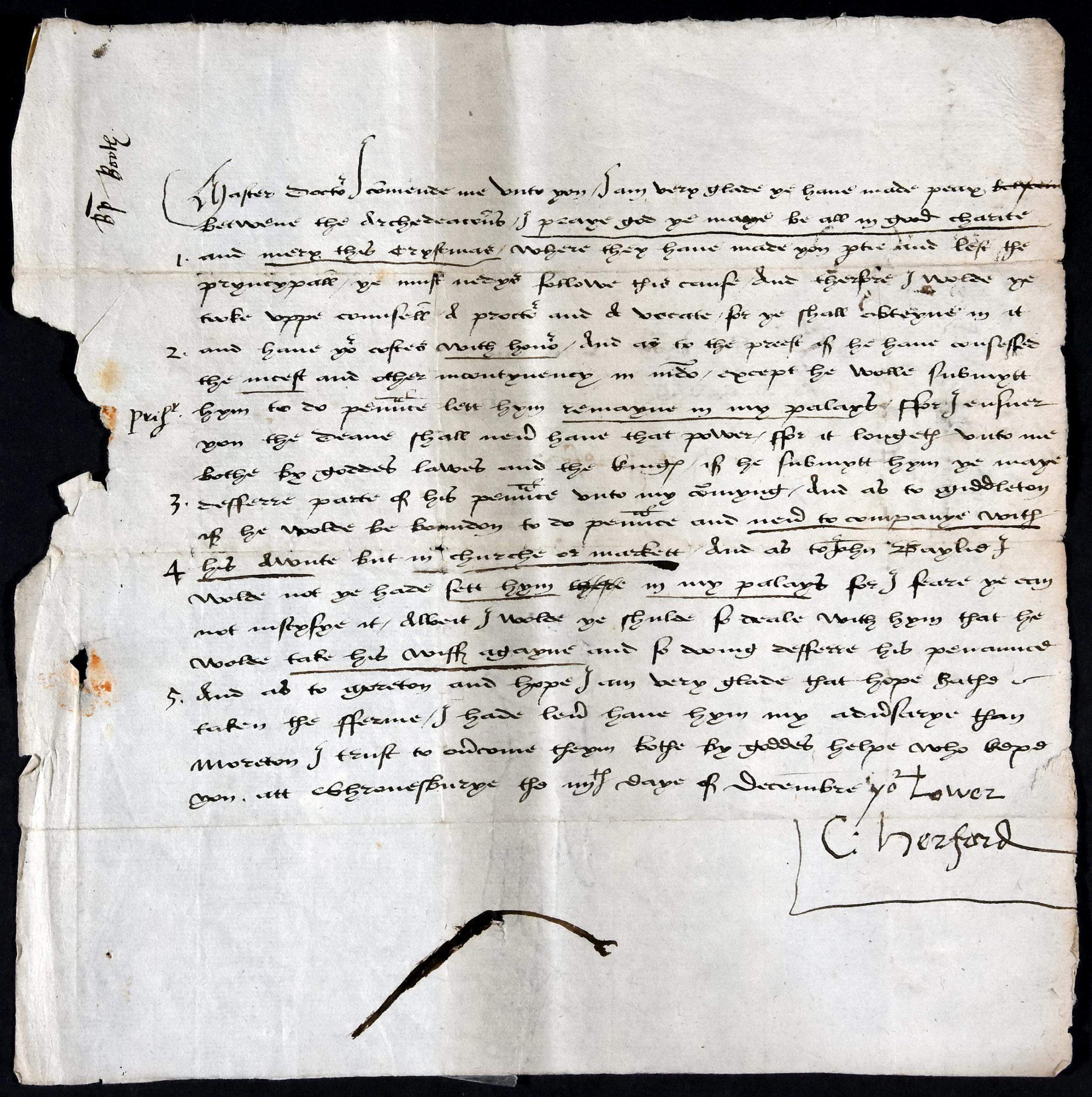 Experts have discovered Bishop Charles Booth wrote a letter to a colleague in 1520, saying he hoped he would be merry this Christmas. Picture: SWNS