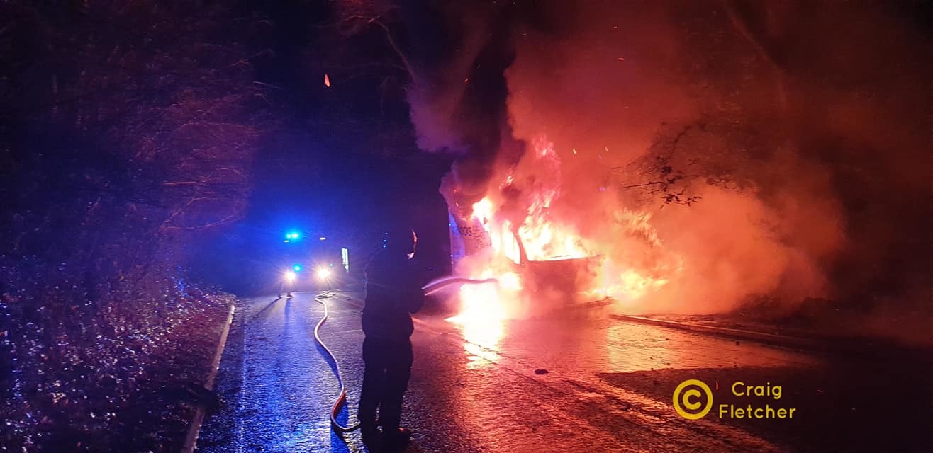 The van fire in Ledburys A449 Worcester Road this morning (January 9). Picture: Ledbury Fire Station/Craig Fletcher