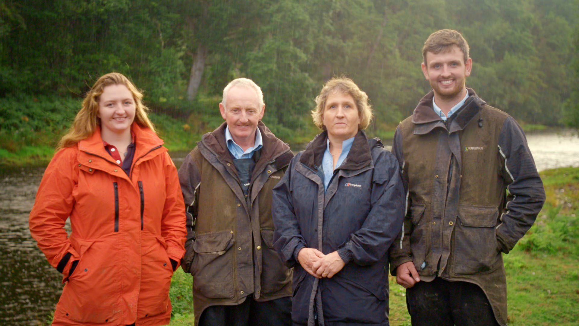 Charlotte, Nigel, Joanne and James on their farm in Powys, Wales. Picture: BBC/Sidney Street/Endemol Shine UK