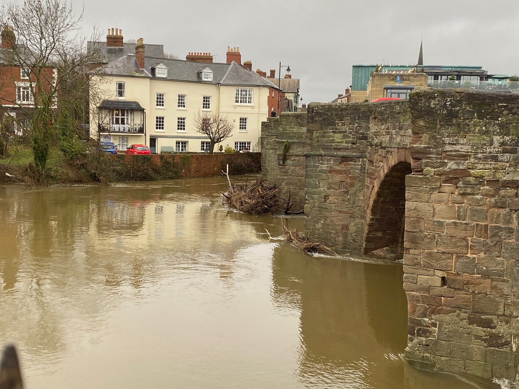 Flooding in Hereford has led to debris under the Old Bridge