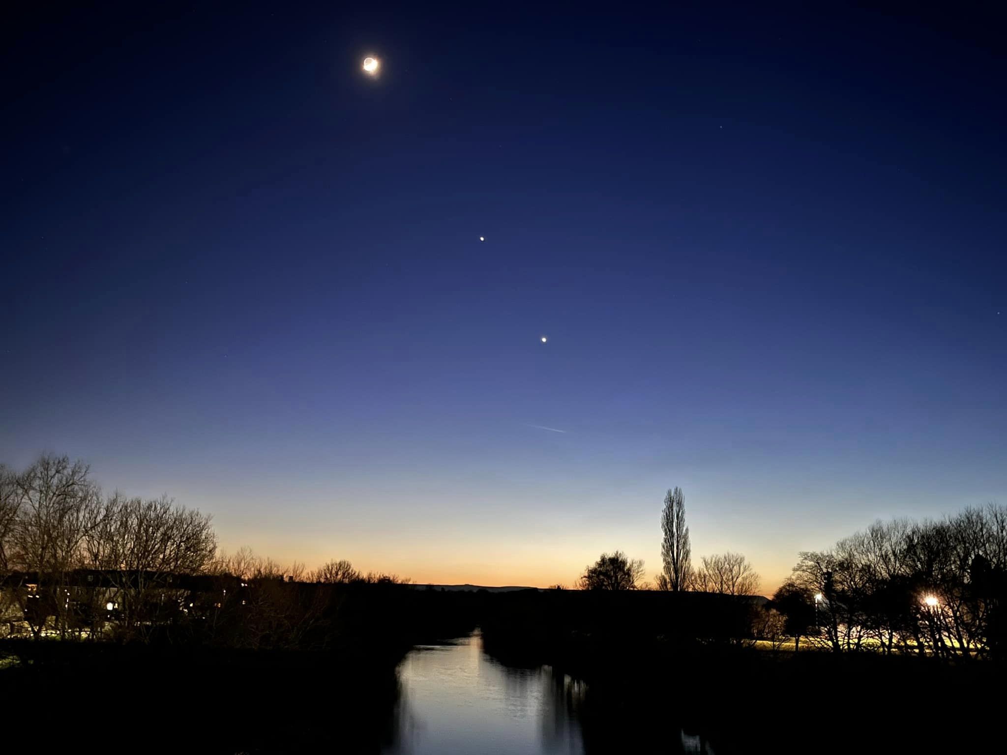 Moon meets Venus and Jupiter in conjunction, as seen over the river Wye in Hereford. Picture: Lorne Wilden/Hereford Times Camera Club