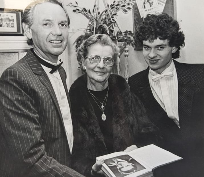 Novellos, Hereford: David Hornsby, Mrs Butt, and Rob Brimfield at the opening in December 1984
