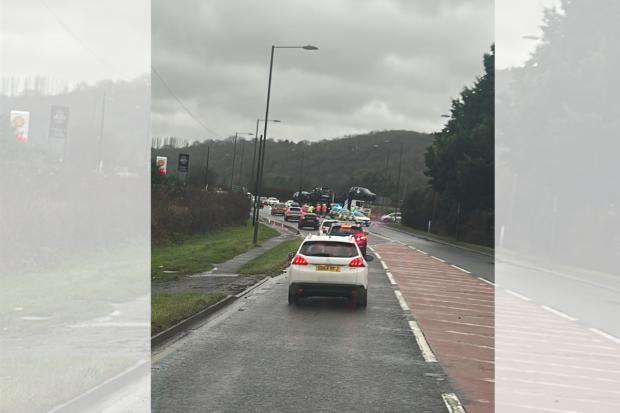 Emergency services at the A49/A417 junction at Dinmore, near Leominster