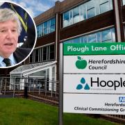 Herefordshire Council's Plough Lane headquarters, and Coun James, inset.