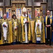 The Very Revd Sarah Brown, third left, has become the first female Dean of Hereford                     Picture: Gordon Taylor