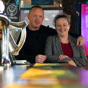 Laz Pal Laszlo and wife Nina outside the the White Lion in Leominster’s Etnam Street, which is the winner of the Hereford Times Best Pub 2021 competition. Picture: Rob Davies
