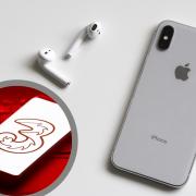 (Background) iPhone and airpods (Canva), (circle) Three logo on phone (PA)