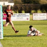 Jack Forsythe scores Luctonians' first try. Picture: Nigel Mee