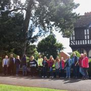 Demonstrators at last week's demonstration at the Grange, Leominster. Some, concerned about being identified, chose not to appear in the photo, others only with their backs turned.