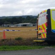 Police at the scene of the crash at Shobdon Airfield, near Leominster. Picture: Michael Eden