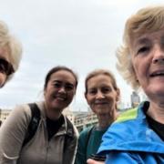 Trish Chandler (right) with people she met in the queue on the Southbank in central London.   Picture courtesy of Trish Chandler