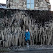 Helen Stratford's daughter Sabrina next to the icicles in Staunton