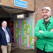 John Francis and lecturer Nicholas Stevenson stood by Greyfriars underpass that has artwork installed