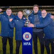 Phil Glover (second on the right) with his Westfields management team celebrate winning the HFA County Cup