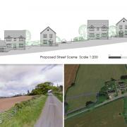 the house designs, and roadside and aerial views of the site