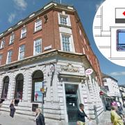 the HSBC bank at the western end of High Town, Hereford and inset, what the new ATMs will look like