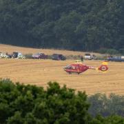 An air ambulance landed in a field near Mortimer's Cross