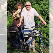 Sasha Norris, from Herefordshire Wildlife Rescue, and Herbie Knott, who has cycled more than 300 miles to raise funds for the charity