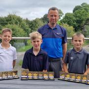 Grove Golf Club members (l-r) Leo Crowther, Haydn Price and Owen Davies with Gary Morgan (PGA Professional).