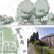 a view of the proposed development and site plan, and the neighbouring Methodist chapel in the village
