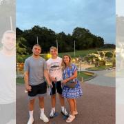 Jarrod Bowen and Dani Dyer (right) alongside Jarrod's sister at Grove Golf and  Bowl