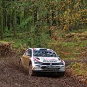 Meirion Evans and Keaton Williams were leading the Wyedean Stages before being forced to abandon