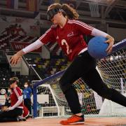 College lecturer Antonia Bunyan playing goalball for Great Britain