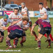 Ben Greenhouse leads the driving maul for Hereford supported by Tom Williams and Scott Robinson