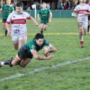 Cam Smith scoring for Ledbury in their emphatic 67-28 victory over Bromyard seconds