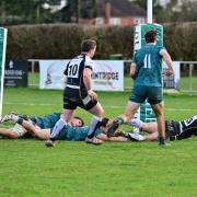 Josh Watkins scores a try during Luctonians’ 28-21 victory against Exeter University