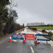 The A438 is closed between Tarrington and Trumpet